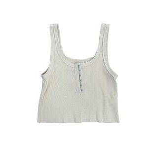 Aerie XS Beige Ribbed Crop Tank With Hook-And-Eye Front Closure